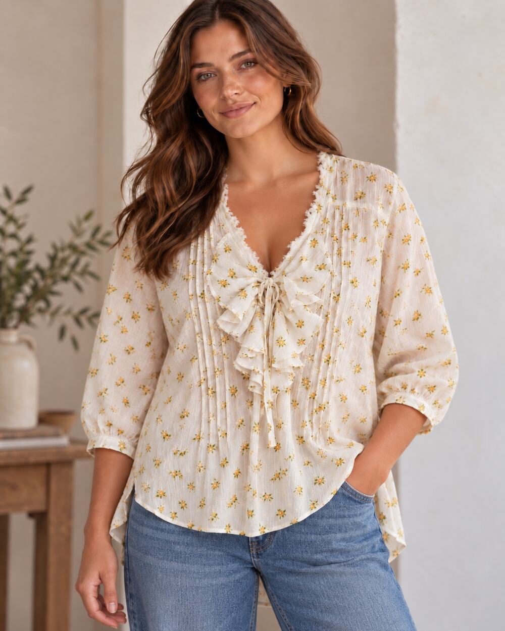 Denim & Supply Ralph Lauren Floral Ruffle Tunic Blouse XL Cottagecore
